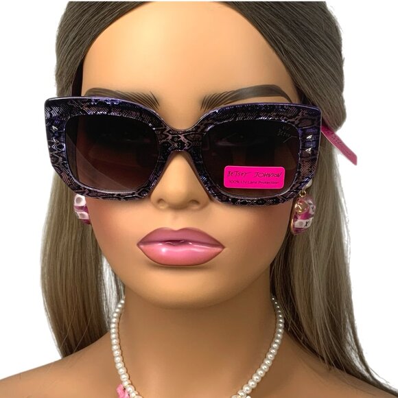 Brand New Betsey Johnson Purple Black Snakeskin Print Sunglasses Oversized Studs